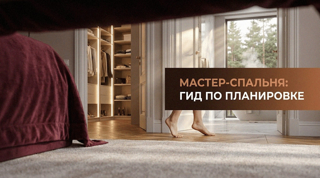 План мастер-спальни с ванной комнатой и гардеробной зоной