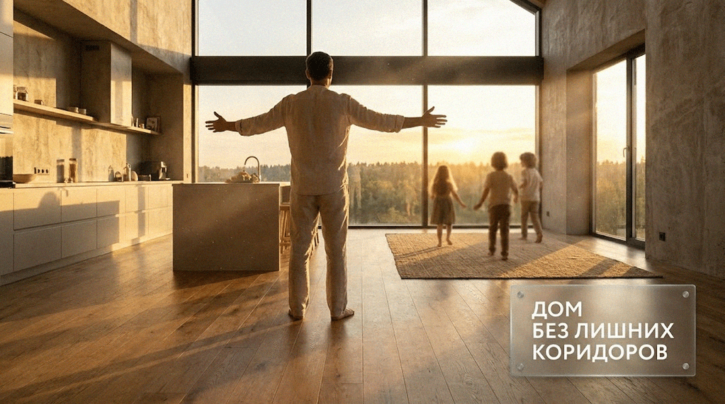 Схема планировки одноэтажного дома без коридоров для экономии квадратных метров