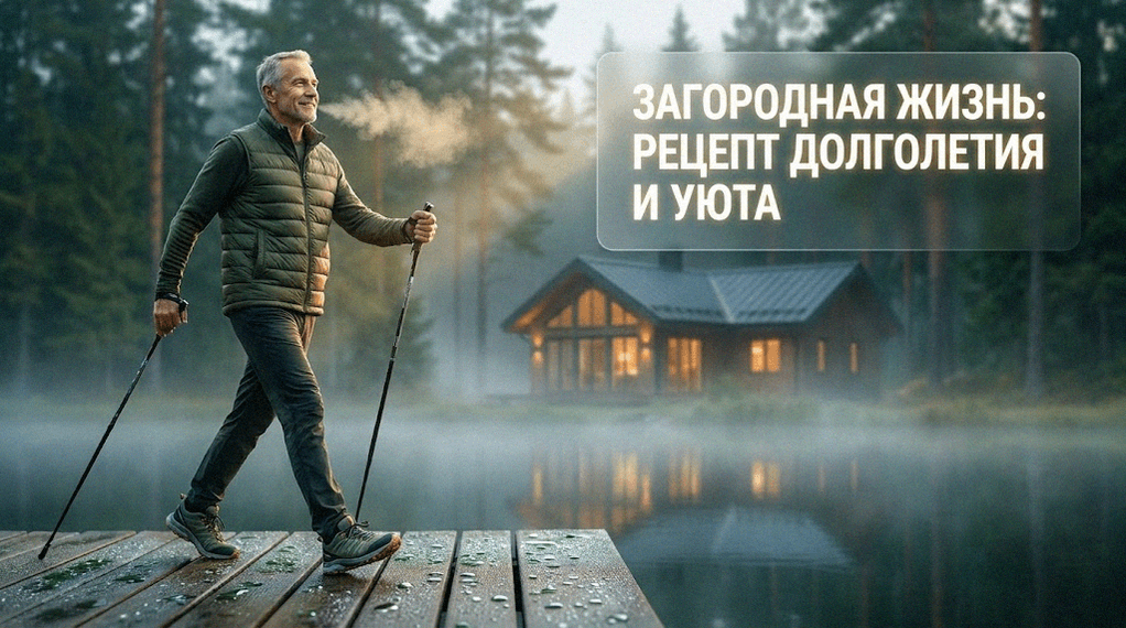 Пожилая пара счастливо отдыхает в креслах на террасе загородного дома на фоне природы