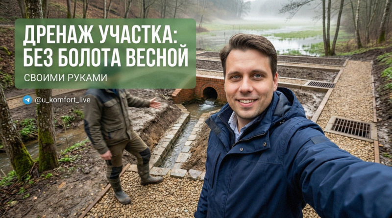 Укладка дренажных труб на участке для отвода воды и предотвращения заболачивания