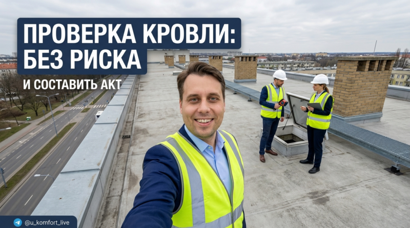 Специалист проводит безопасное обследование кровли и чердака для составления акта осмотра