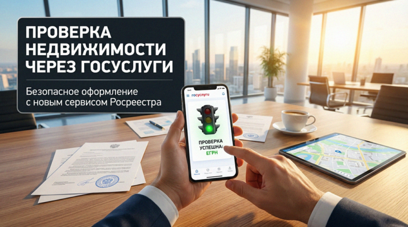 Интерфейс портала Госуслуги для проверки недвижимости через ЕГРН и Росреестр