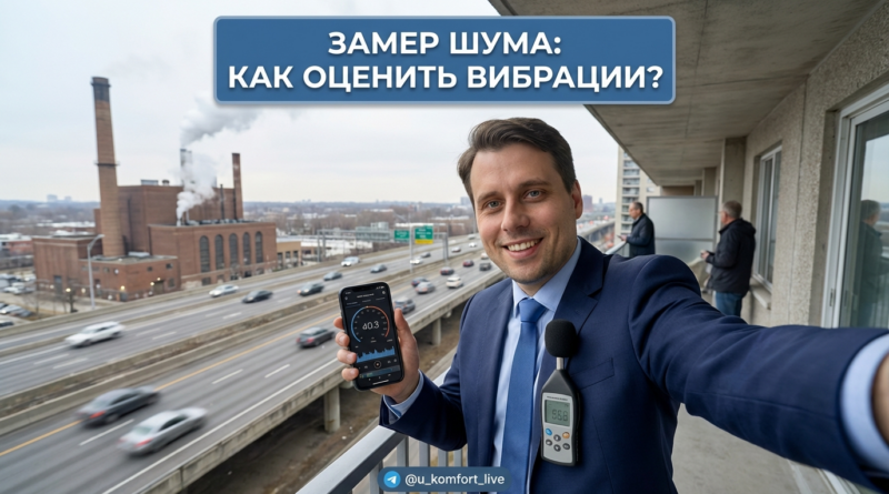 Специалист измеряет уровень шума и вибраций в квартире от котельной и дороги профессиональным прибором